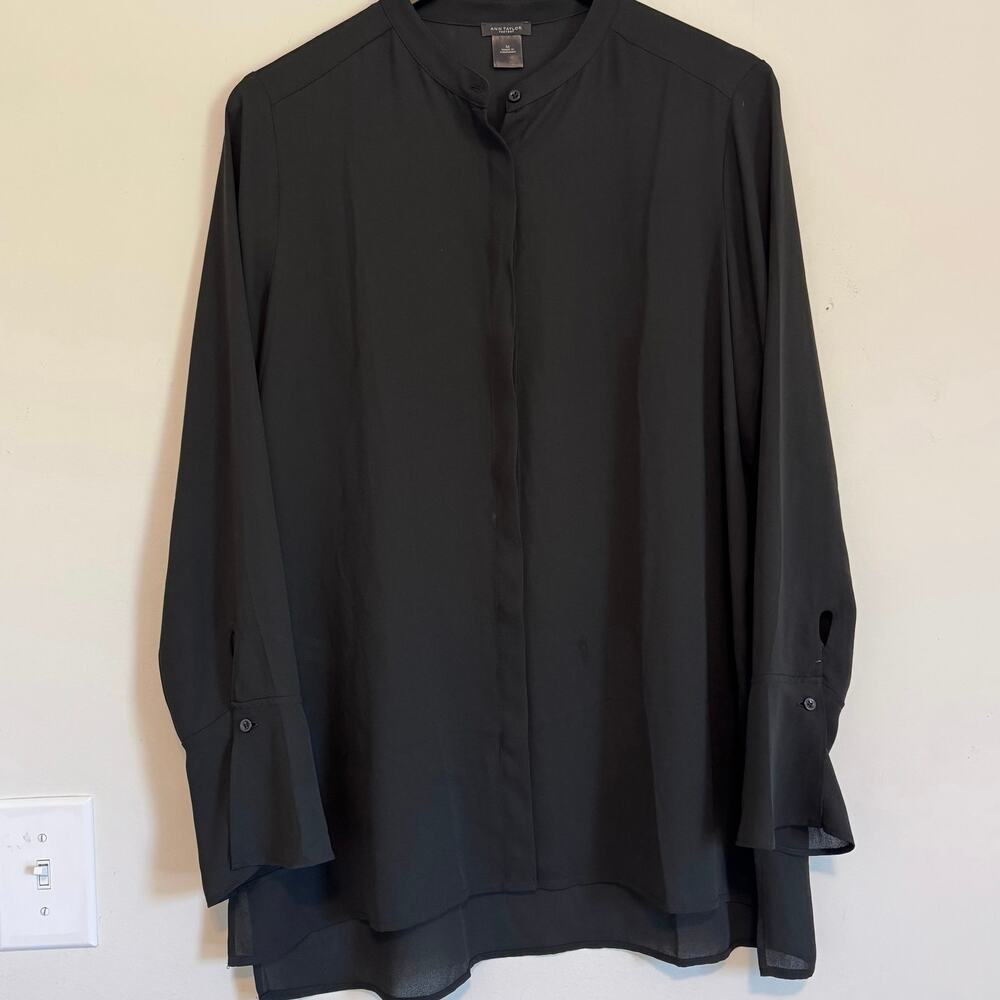 Ann Taylor woman’s sheer blouse size medium black long sleeve button up